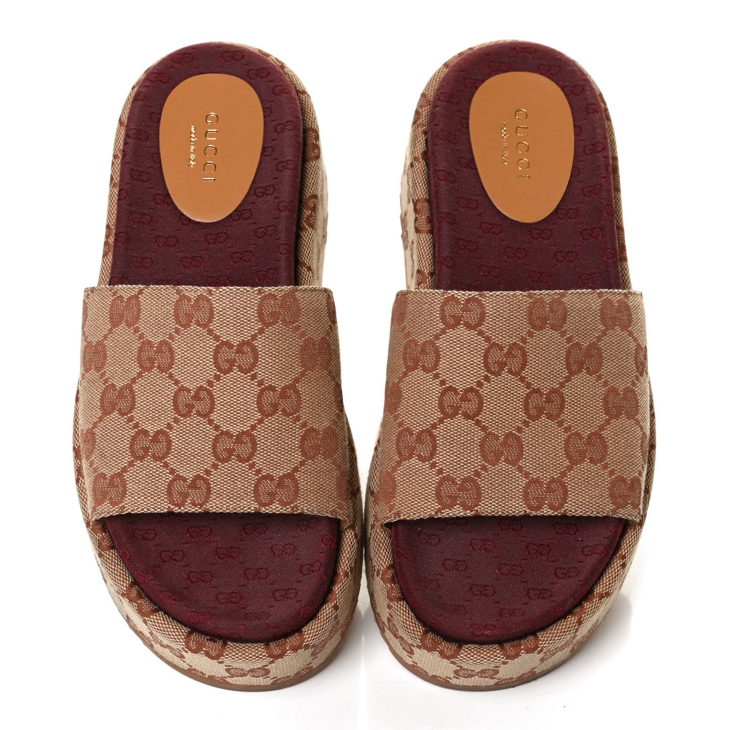 Canvas GG Monogram Angelina Platform Slide Sandals 36.5 Beige Ruggine