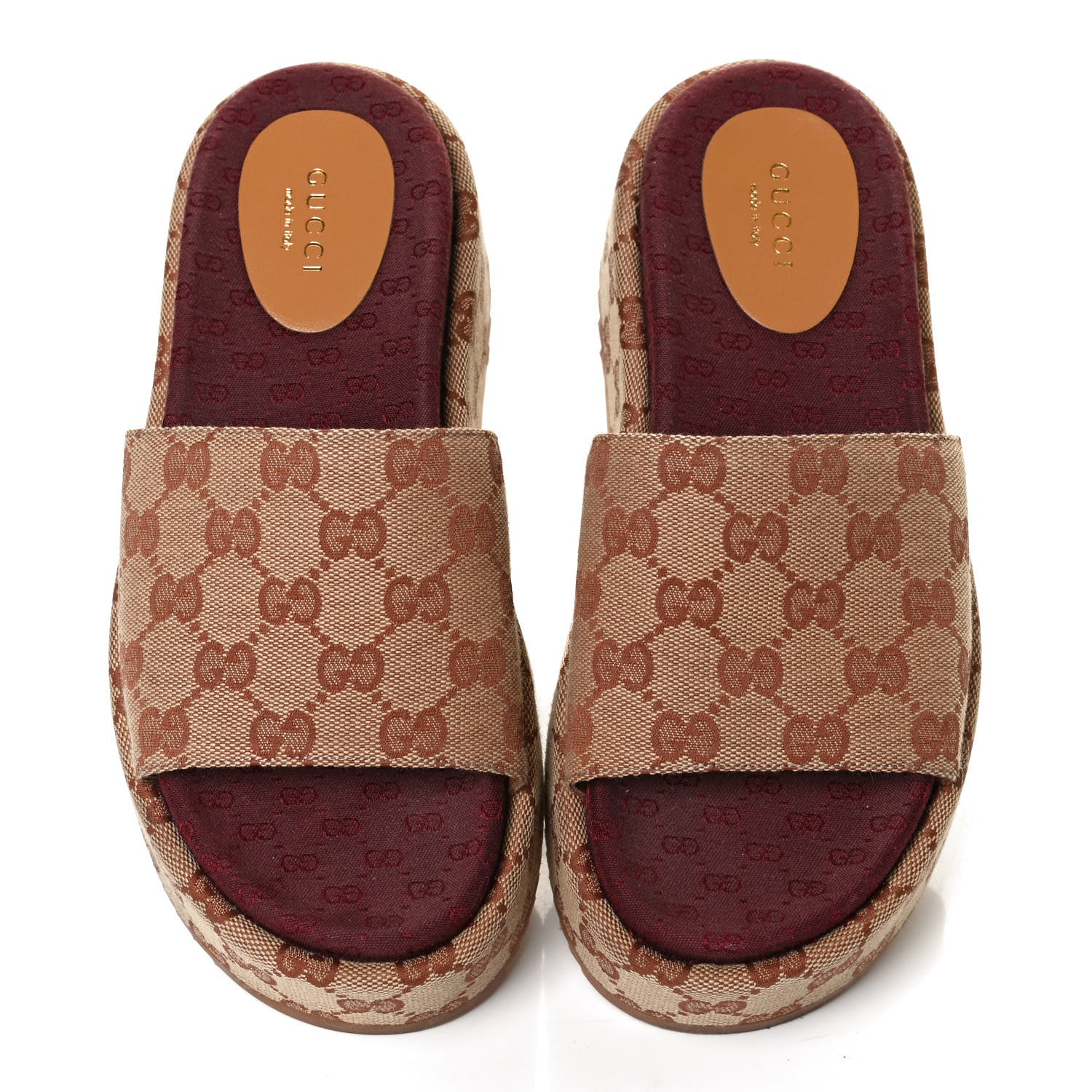 Gucci Canvas GG Monogram Angelina Platform Slide Sandals 36.5 Beige Ruggine 5 of 14