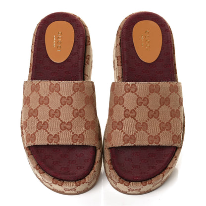 Gucci Canvas GG Monogram Angelina Platform Slide Sandals 36.5 Beige Ruggine 5 of 14