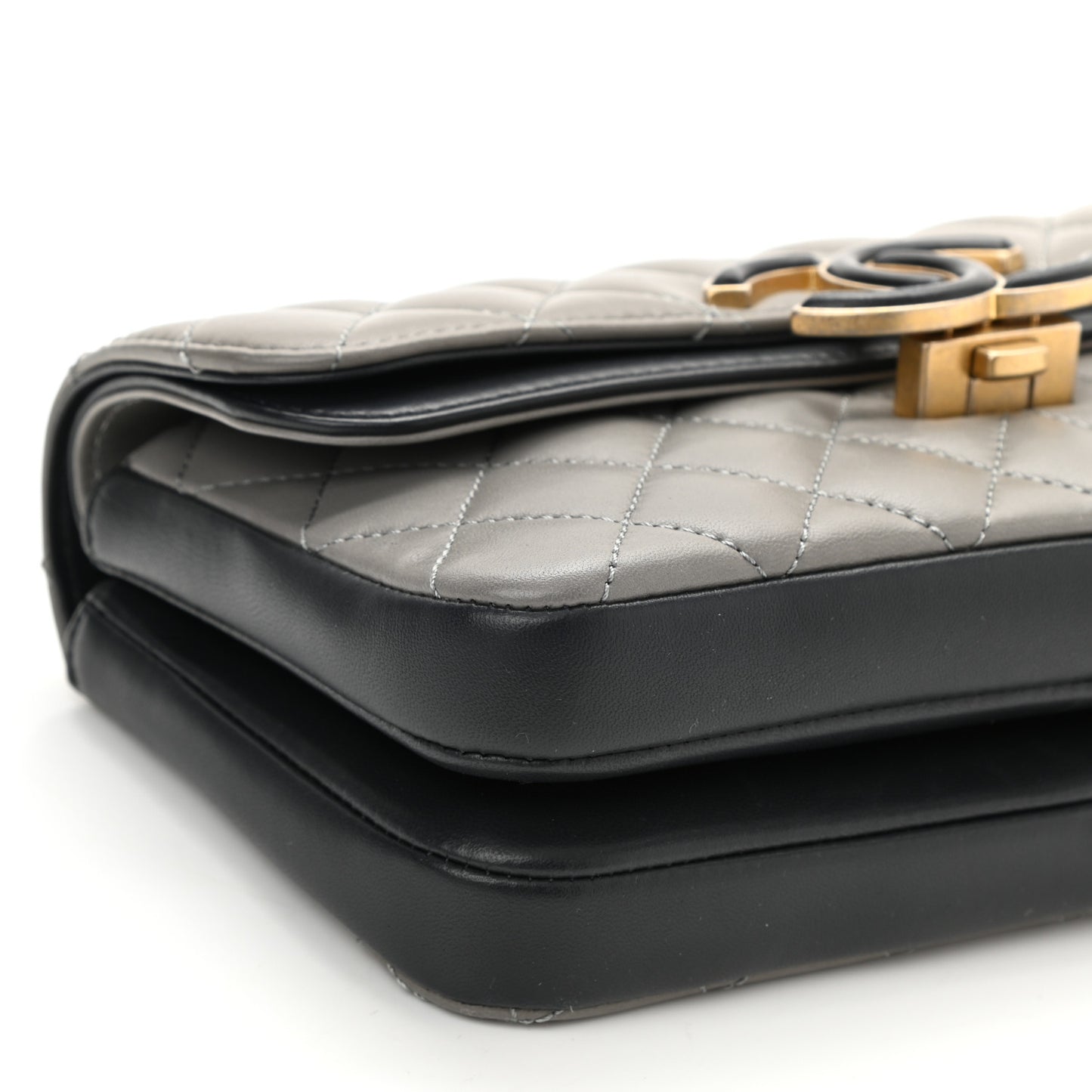 Lambskin Quilted Small CC Chic Flap Grey Dark Navy