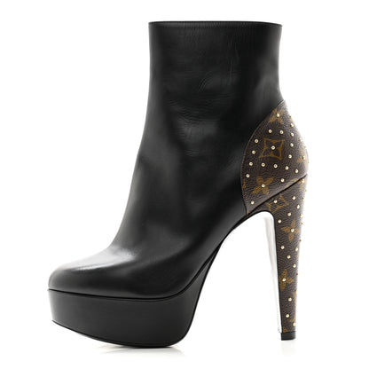 Louis Vuitton Calfskin Monogram Afterglow Platform Ankle Boots 38 Black 1 of 11