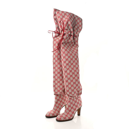 Gucci Monogram Over The Knee Boots 36 Gardenia Hibiscus Red 3 of 6