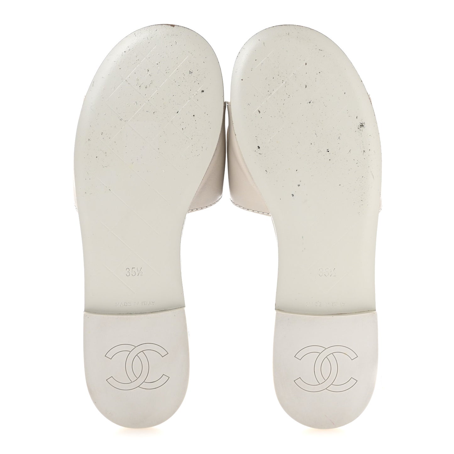 Lambskin Quilted Turnlock Flat Mules 35.5 Light Grey