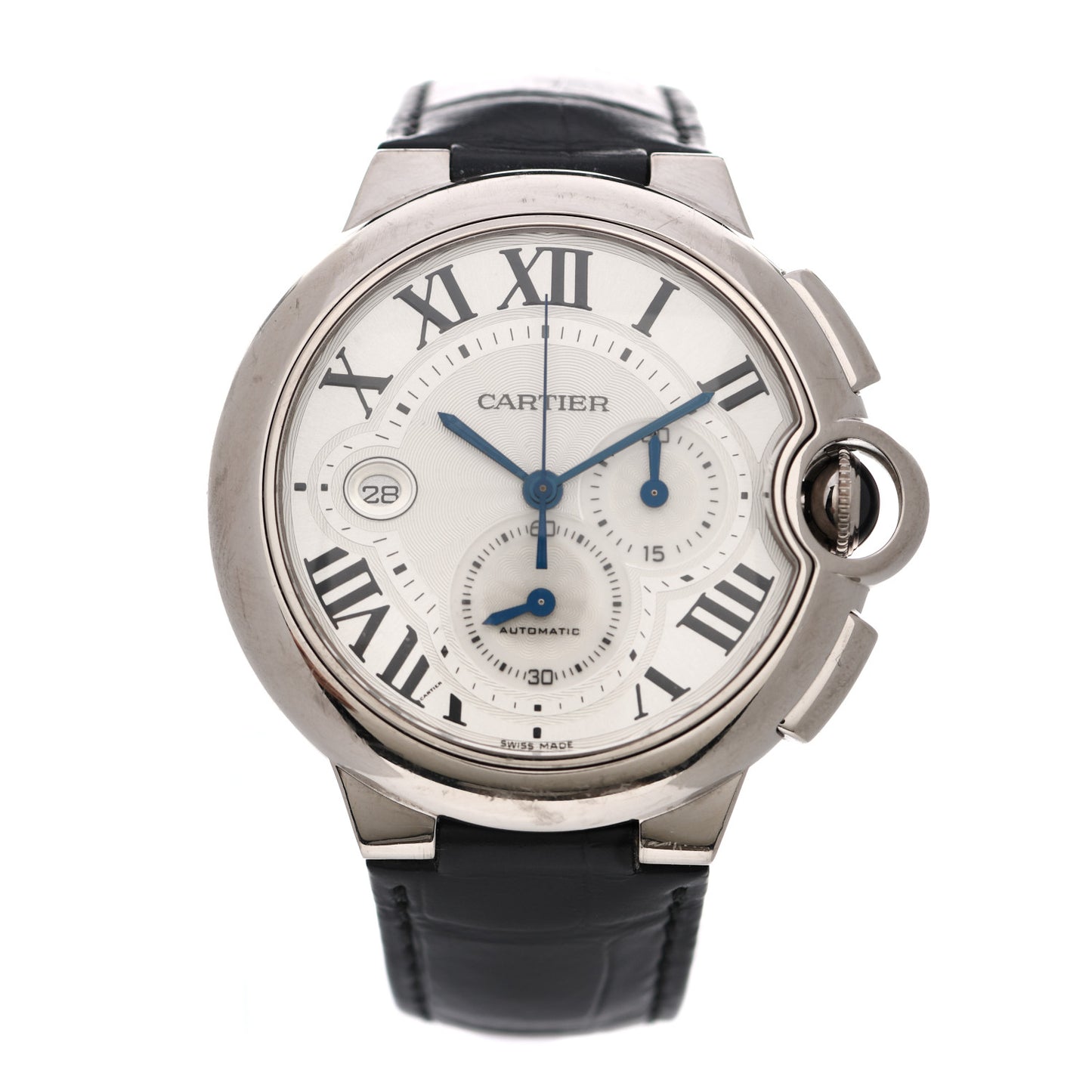 18K White Gold Alligator 42mm Ballon Bleu De Cartier Chronograph Automatic Watch