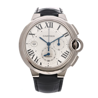 Cartier 18K White Gold Alligator 42mm Ballon Bleu De Cartier Chronograph Automatic Watch 1 of 8