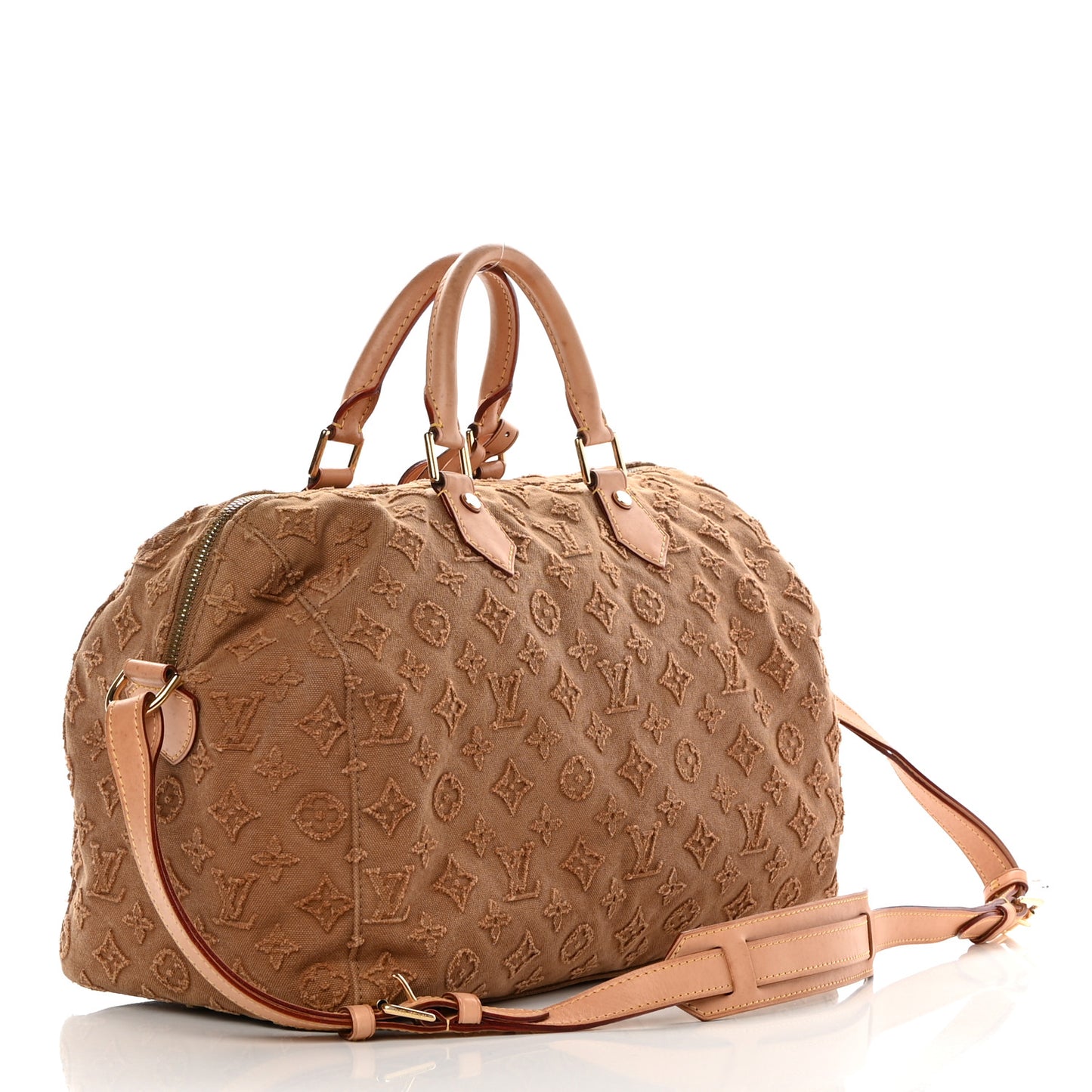 Denim Monogram Stone Speedy Bandouliere 35 Caramel