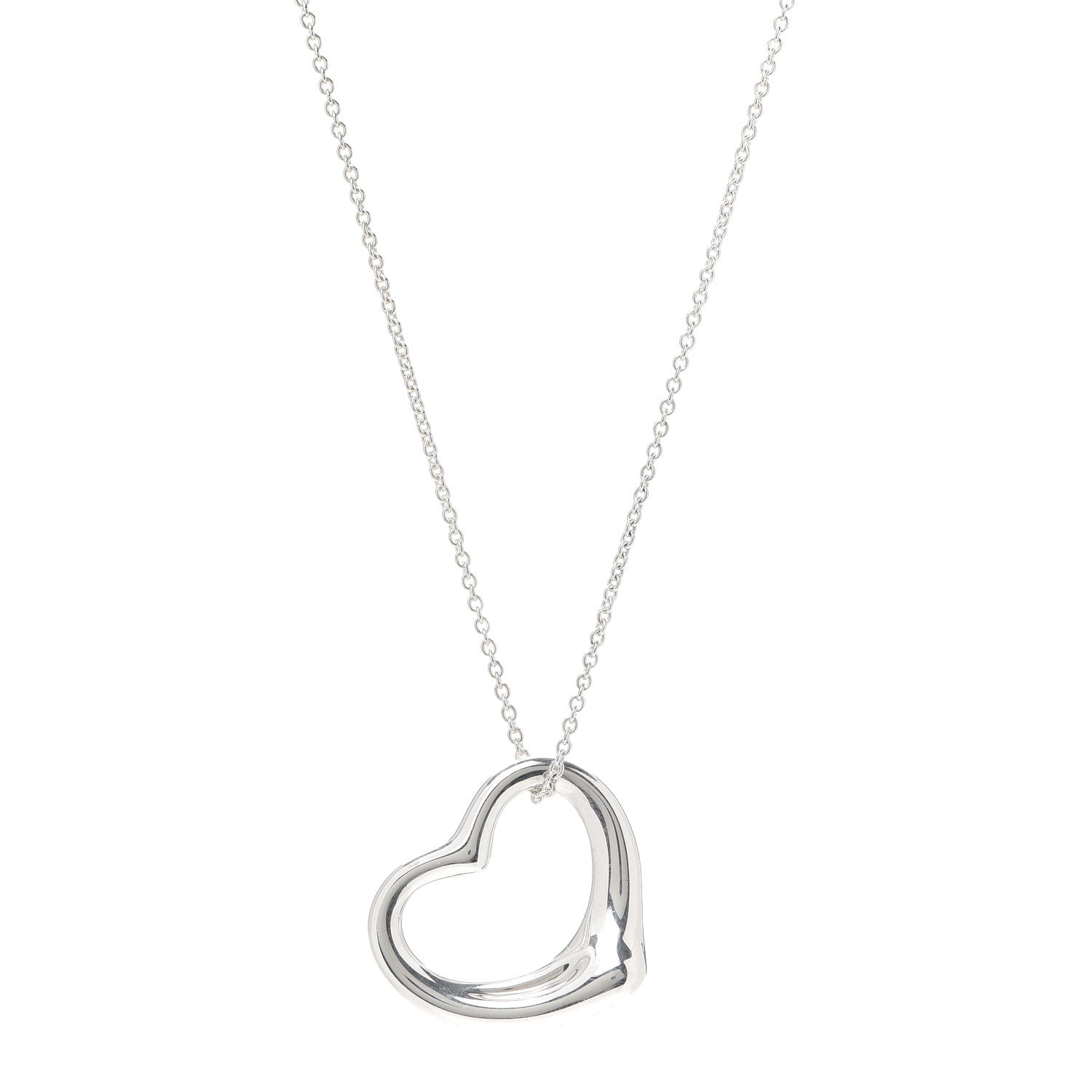 Tiffany Sterling Silver 27mm Elsa Peretti Open Heart Pendant Necklace 1 of 5