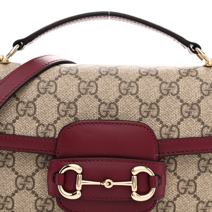 Gucci GG Supreme Monogram Horsebit 1955 Small Soft Top Handle Shoulder Bag Beige Dark Red 8 of 10