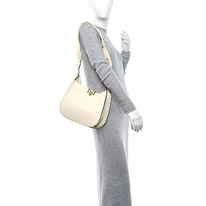 Valentino Garavani Grainy Calfskin Rockstud Flip-Lock Hobo Bag Ivory 2 of 9