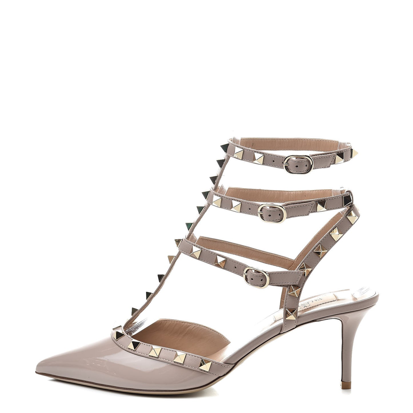 Patent Rockstud Ankle Strap Low Heel Pumps 40 Poudre