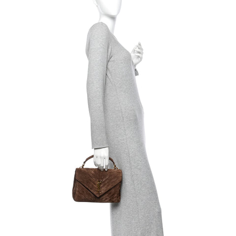 Suede Matelasse Chevron Monogram Medium College Bag Bark Brown