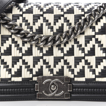 Chanel Calfskin Woven Medium Boy Flap Black White 12 of 12