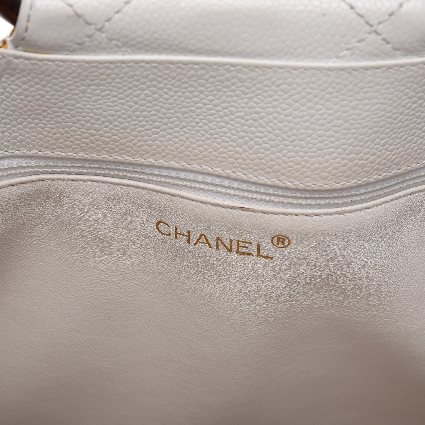 Caviar CC Wood Handle Tote White