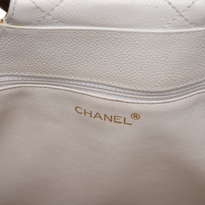 Chanel Caviar CC Wood Handle Tote White 6 of 15