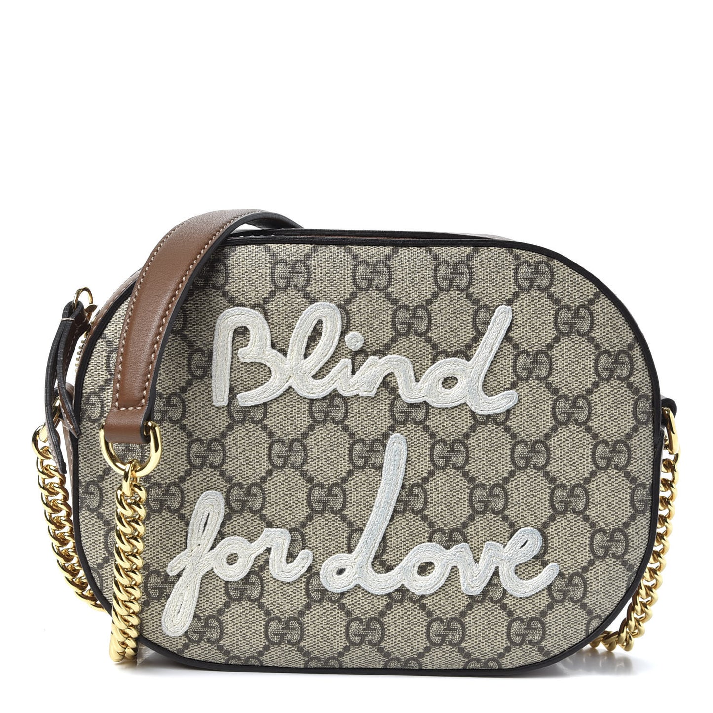 GG Supreme Monogram Blind For Love Embroidered Mini Chain Shoulder Bag Beige Tuscany