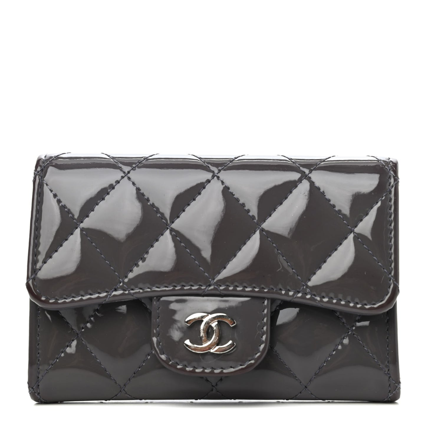 Patent Quilted Flap Card Holder Dark Grey