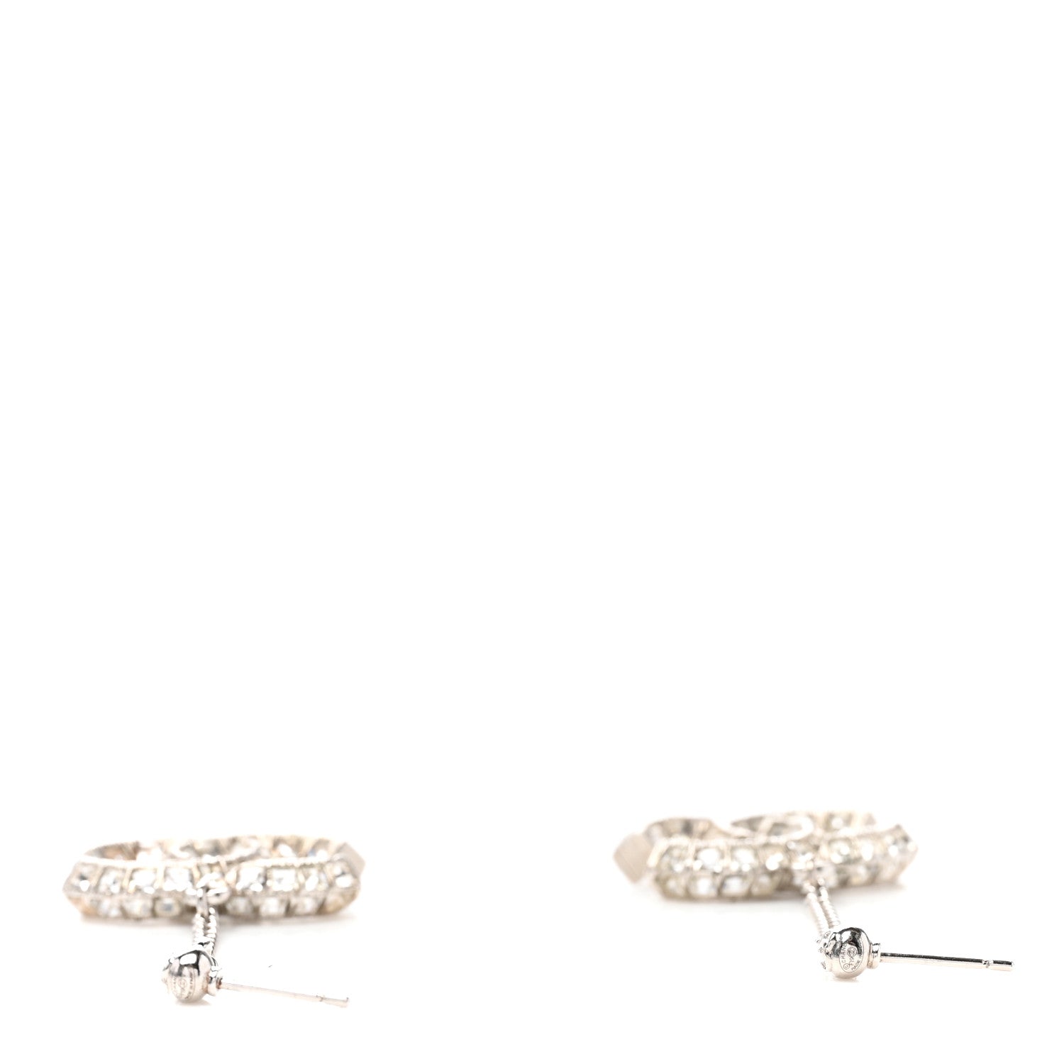 Chanel Baguette Crystal CC Drop Earrings Silver 3 of 4