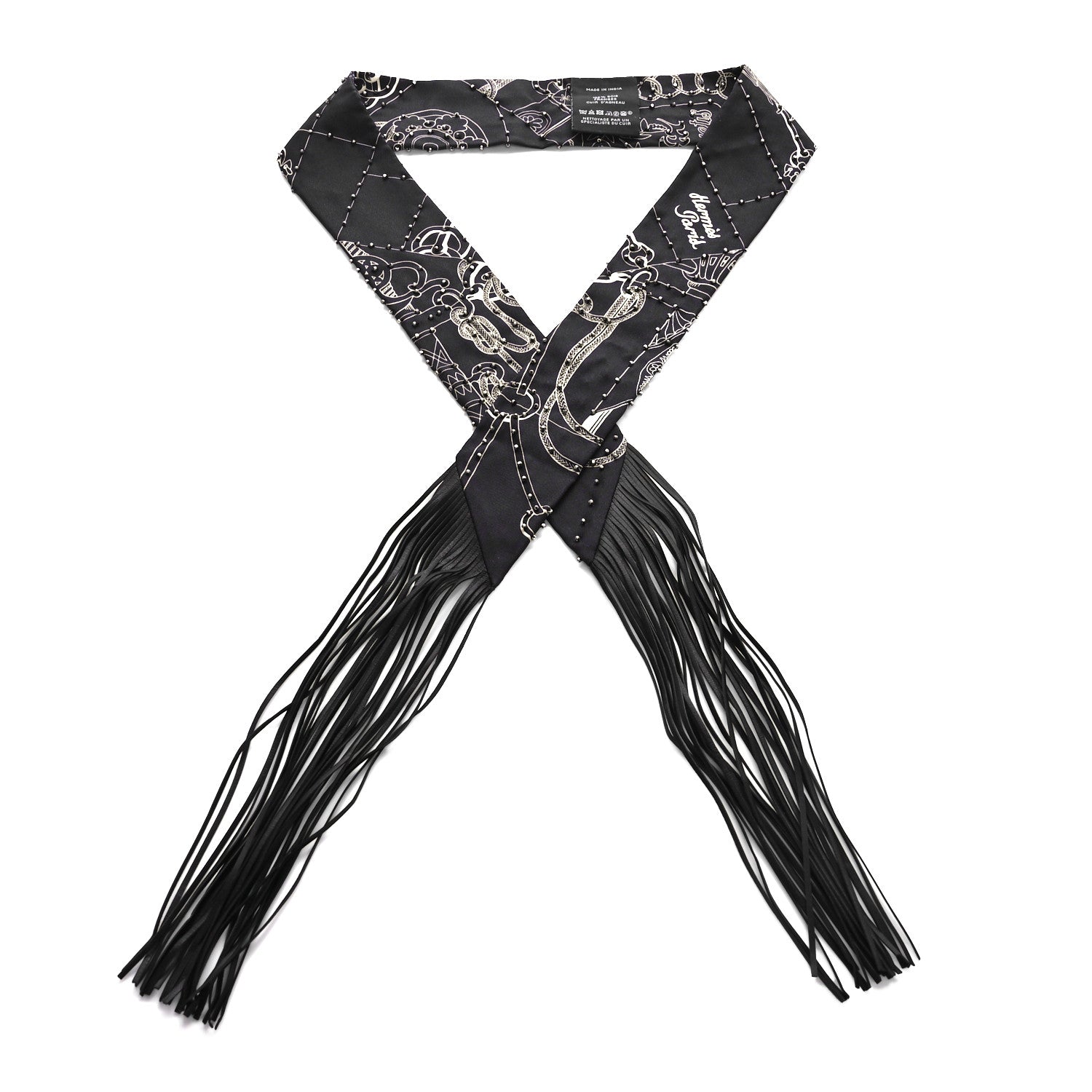 Hermes Silk Beaded Cliquetis Finesse Fringed Twilly Bleu Black 1 of 12