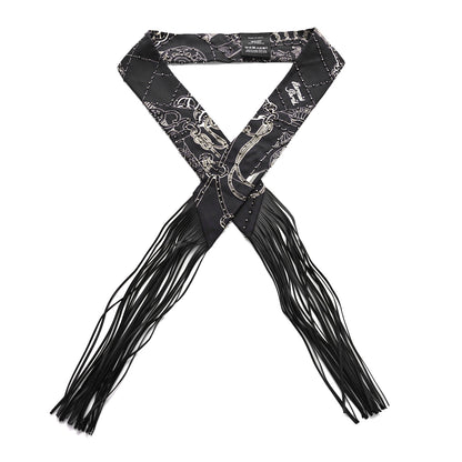 Hermes Silk Beaded Cliquetis Finesse Fringed Twilly Bleu Black 1 of 12