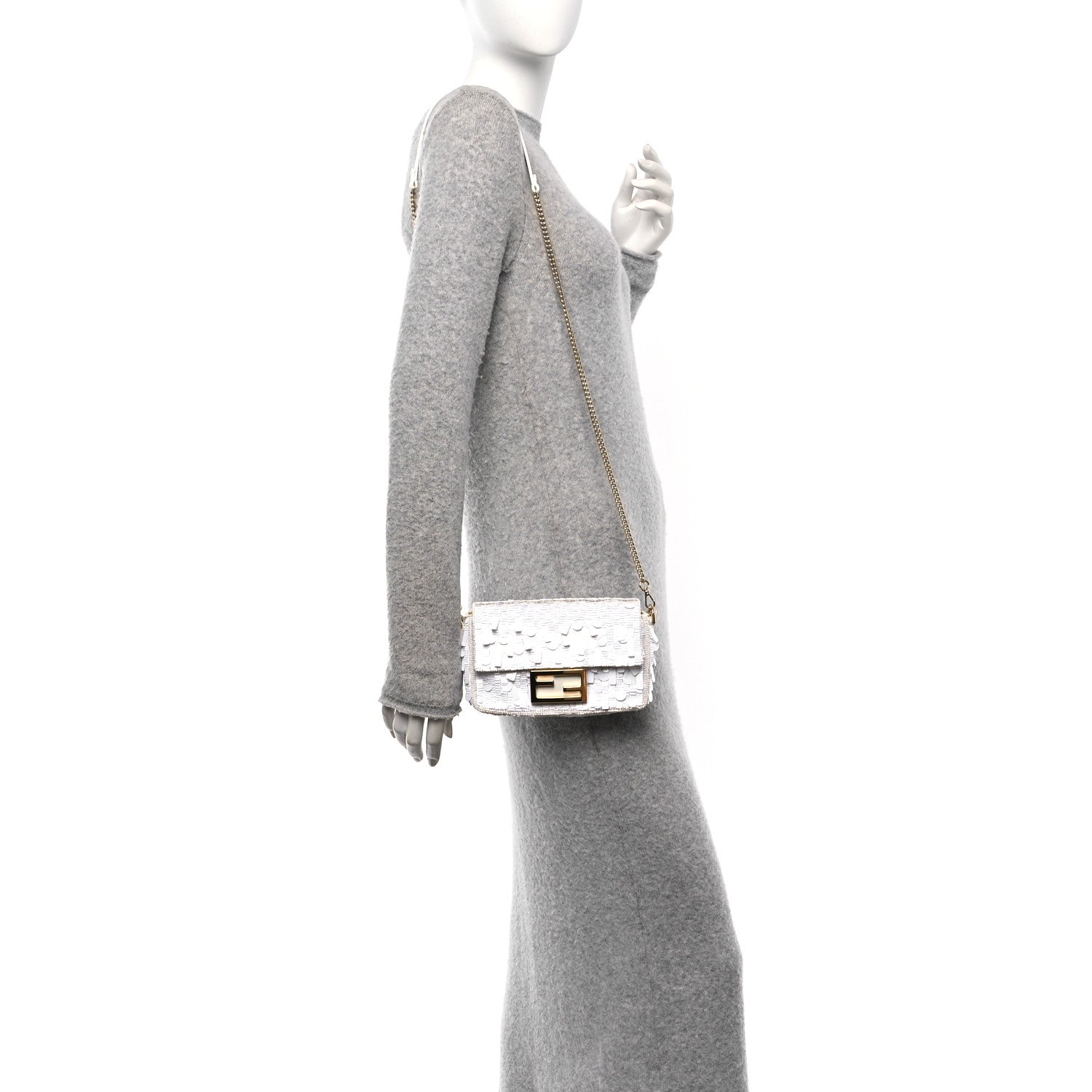 Fendi Sequin Paillettes Vitello Grace Sex and the City Mini Baguette White 2 of 10