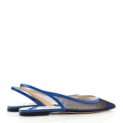 Jimmy Choo Patent Mesh Calfskin Fetto Slingback Flats 37.5 Electric Blue 4 of 8