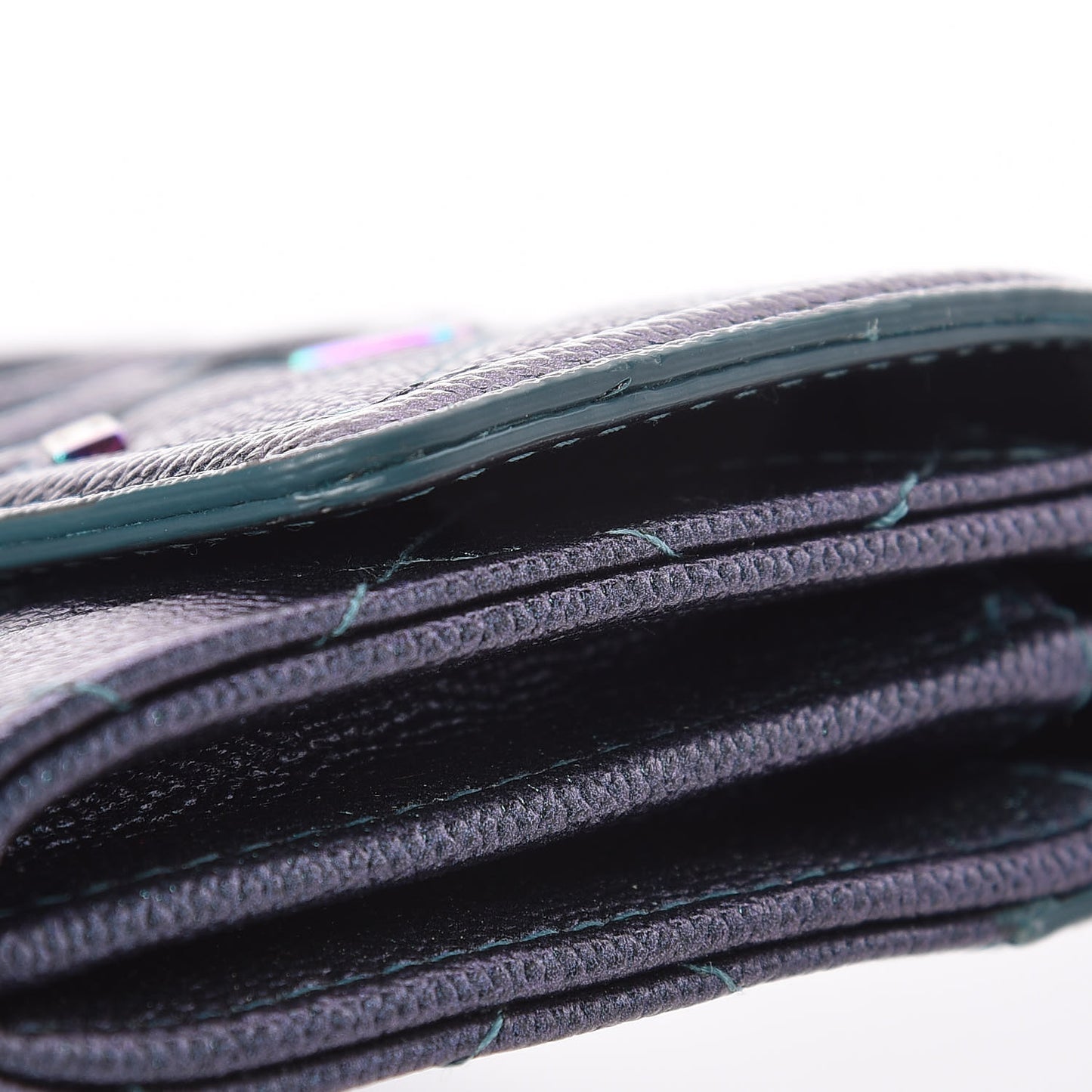 Iridescent Caviar Quilted Medium Filigree Flap Wallet Dark Turquoise