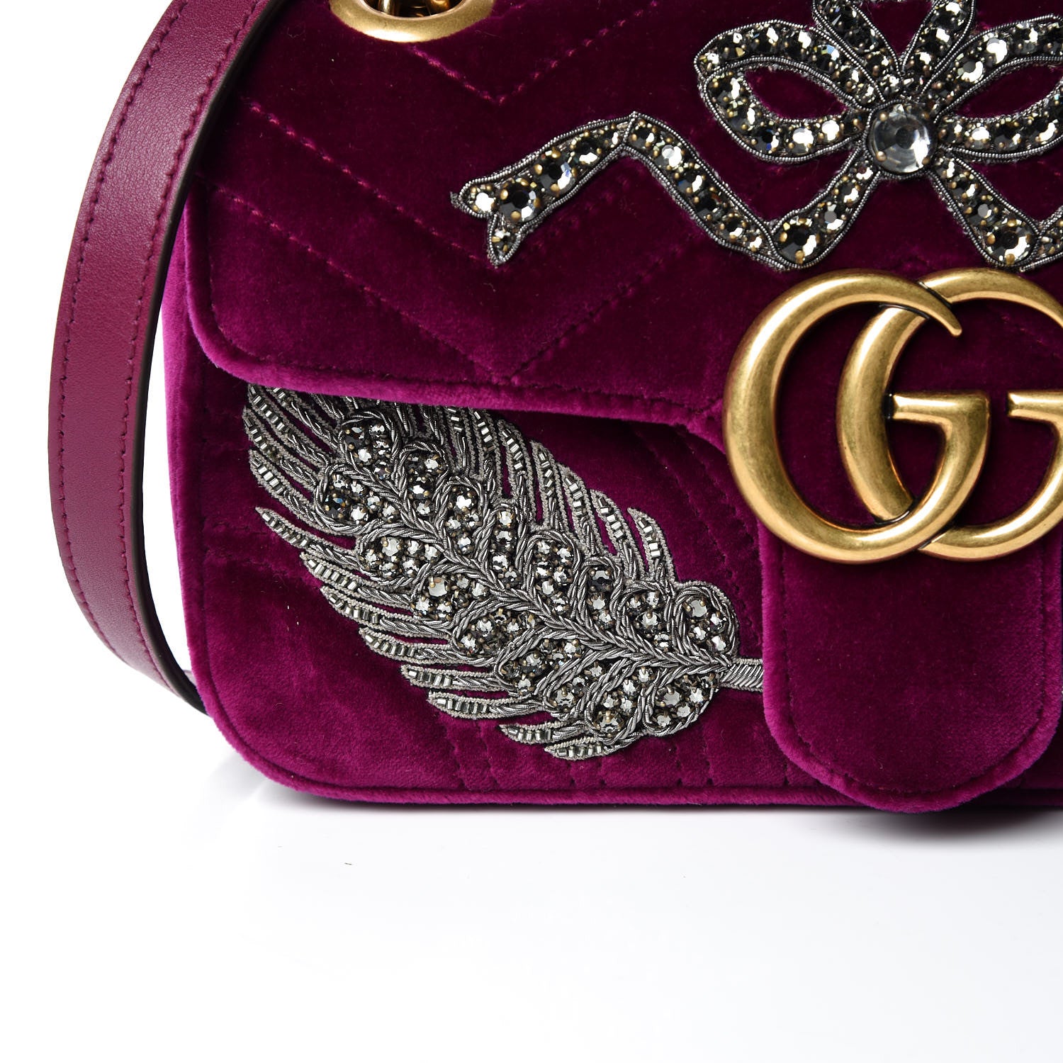 Gucci Velvet Matelasse Embroidered Mini GG Marmont Shoulder Bag Bordeaux 11 of 12