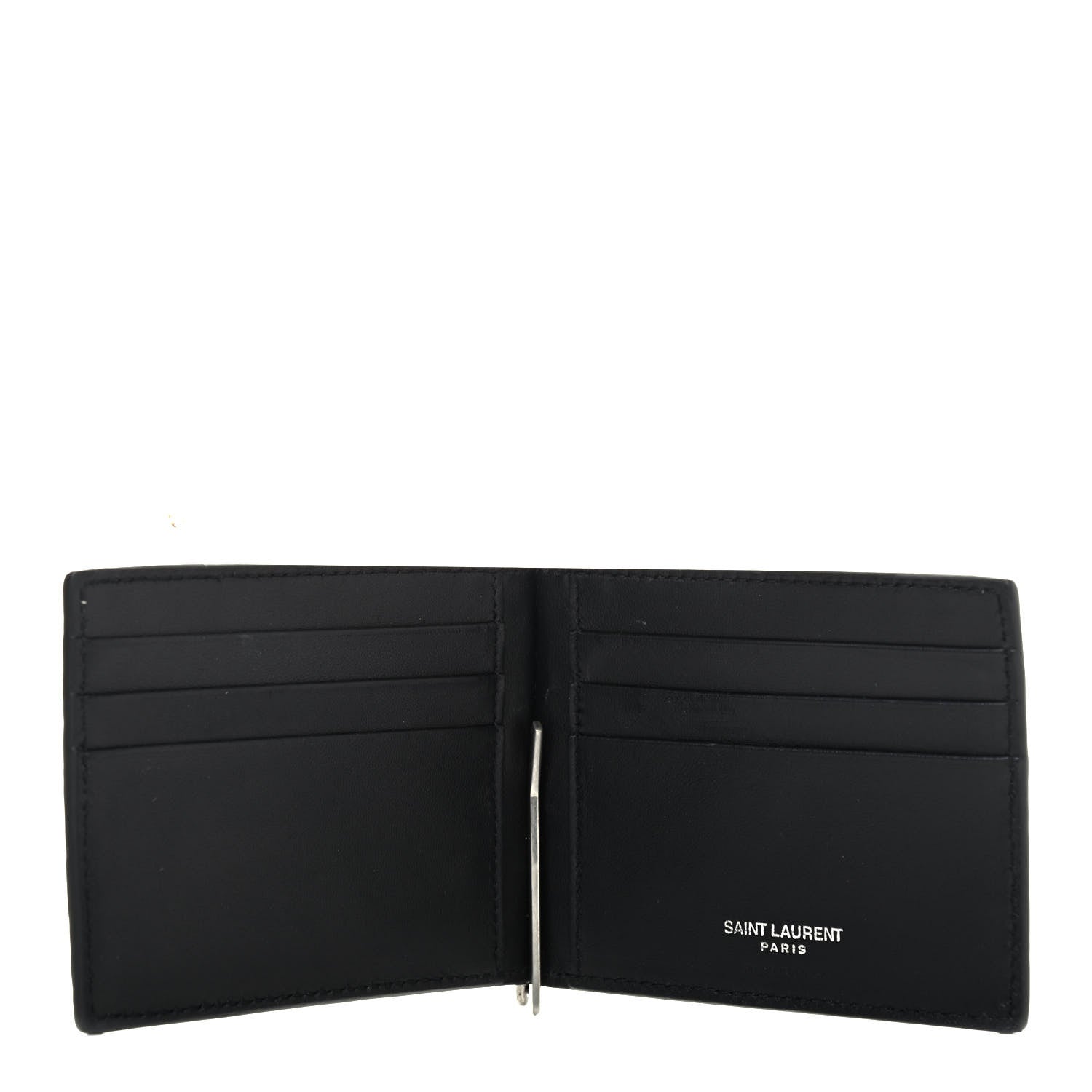 Saint Laurent Calfskin Crocodile Embossed Bill Clip Card Case Black 4 of 4
