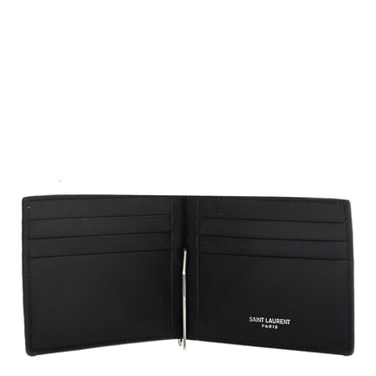 Saint Laurent Calfskin Crocodile Embossed Bill Clip Card Case Black 4 of 4