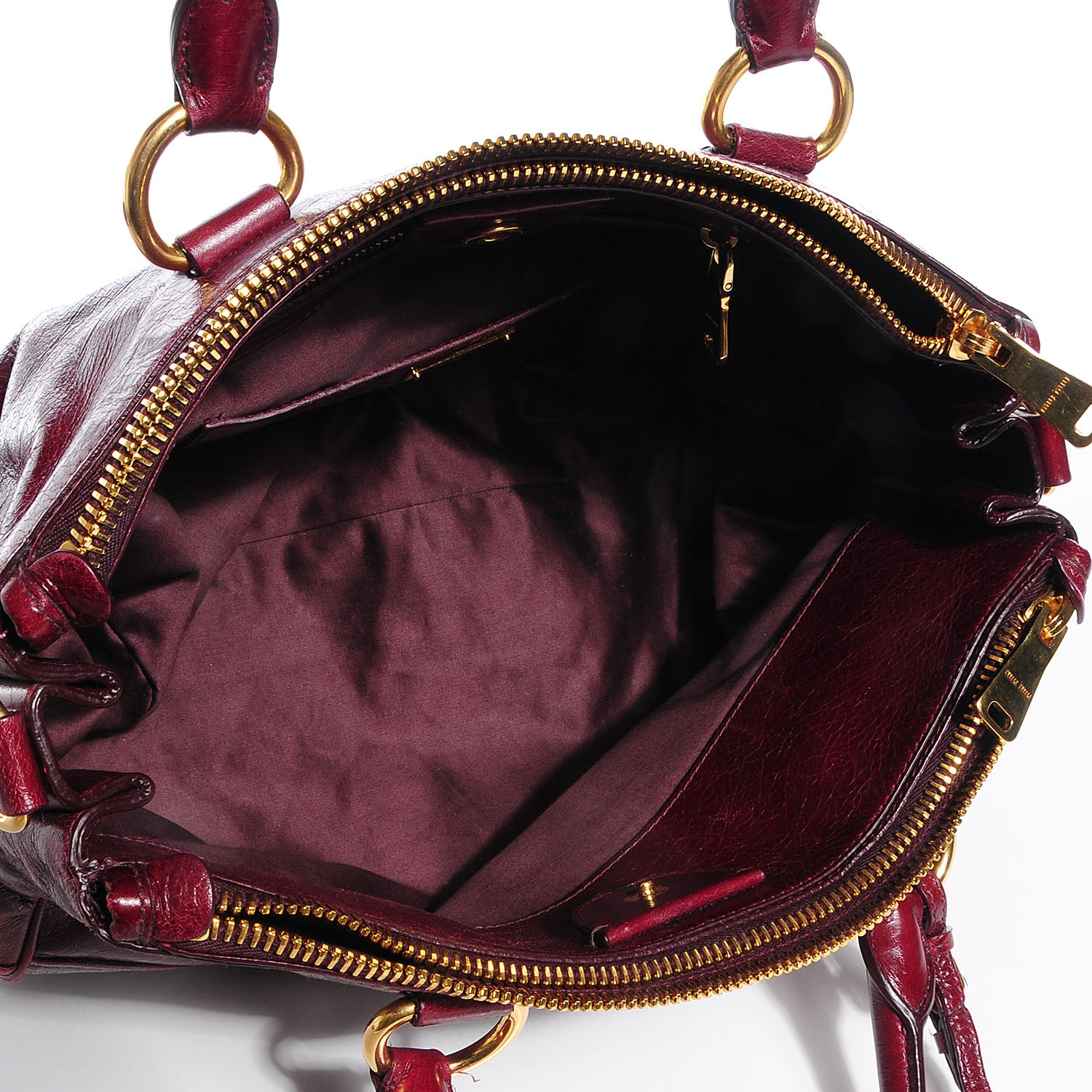 Miu Miu Vitello Shine Double Zip Tote Amaranth 87255 – FASHIONPHILE