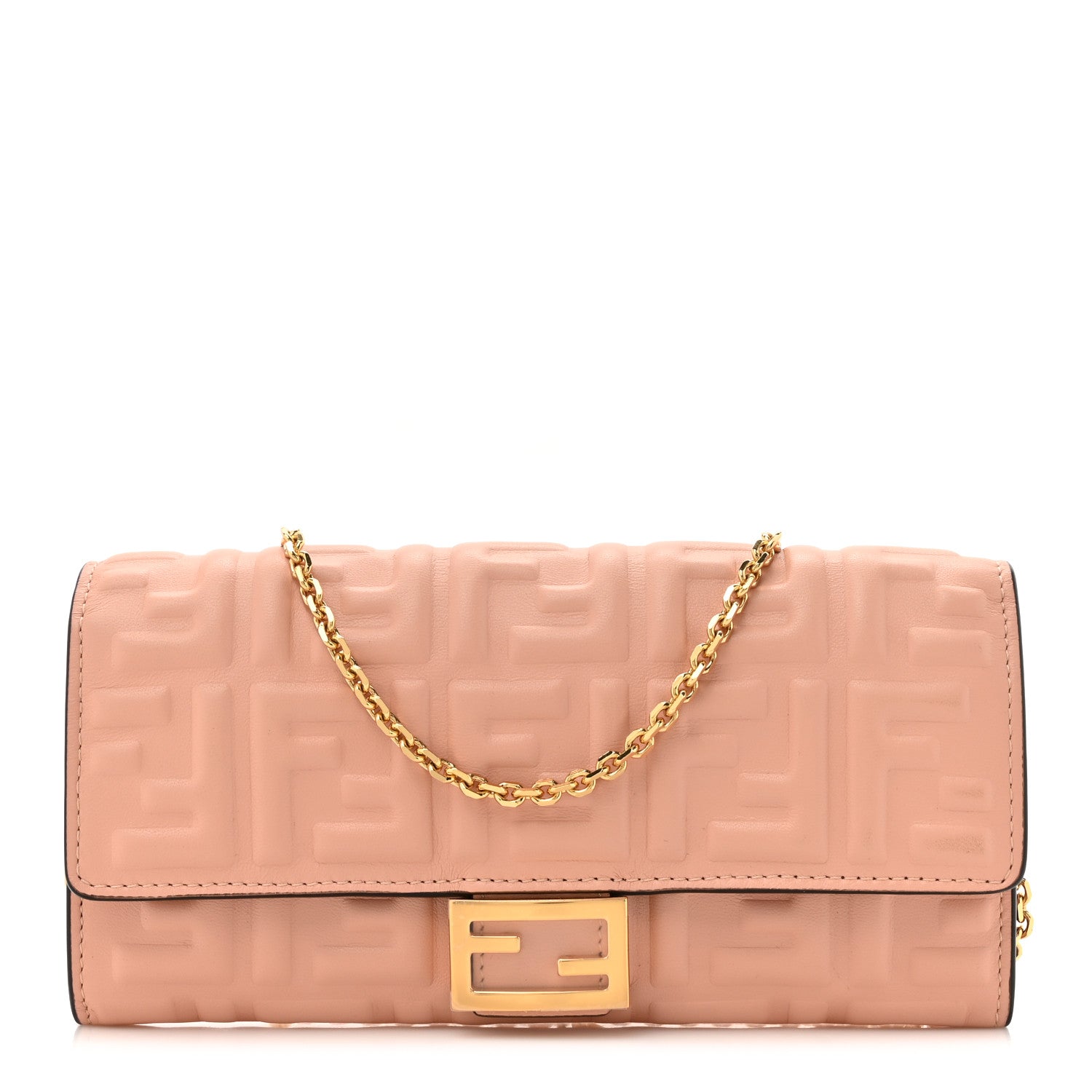 Fendi Nappa Matisse FF Embossed Continental Wallet On Chain Baby Pink 1 of 15