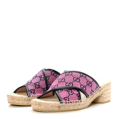 Gucci Monogram Multicolor Criss Cross Espadrille Sandals 37 Pink Blue 3 of 12