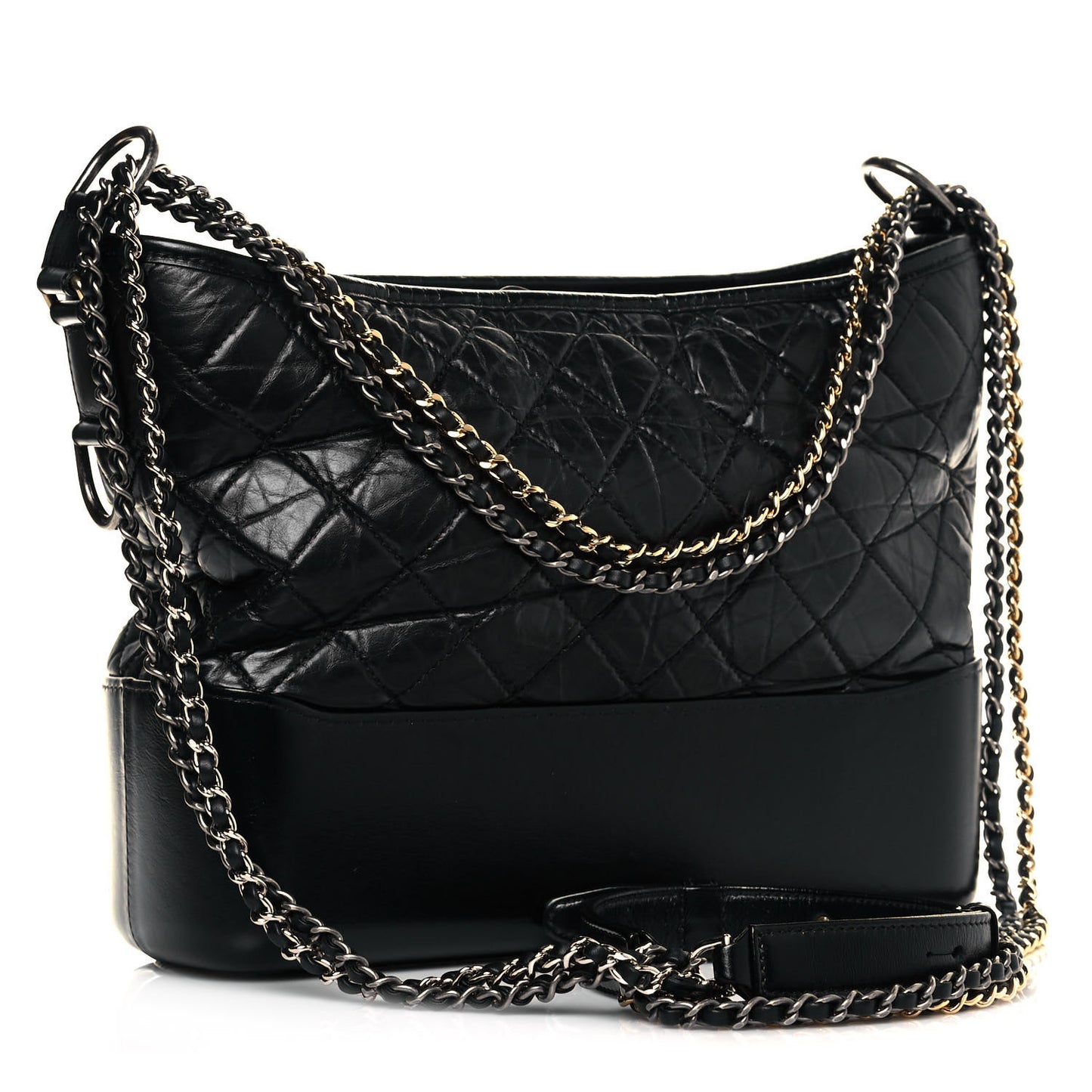 Aged Calfskin Quilted Medium Gabrielle Hobo Black