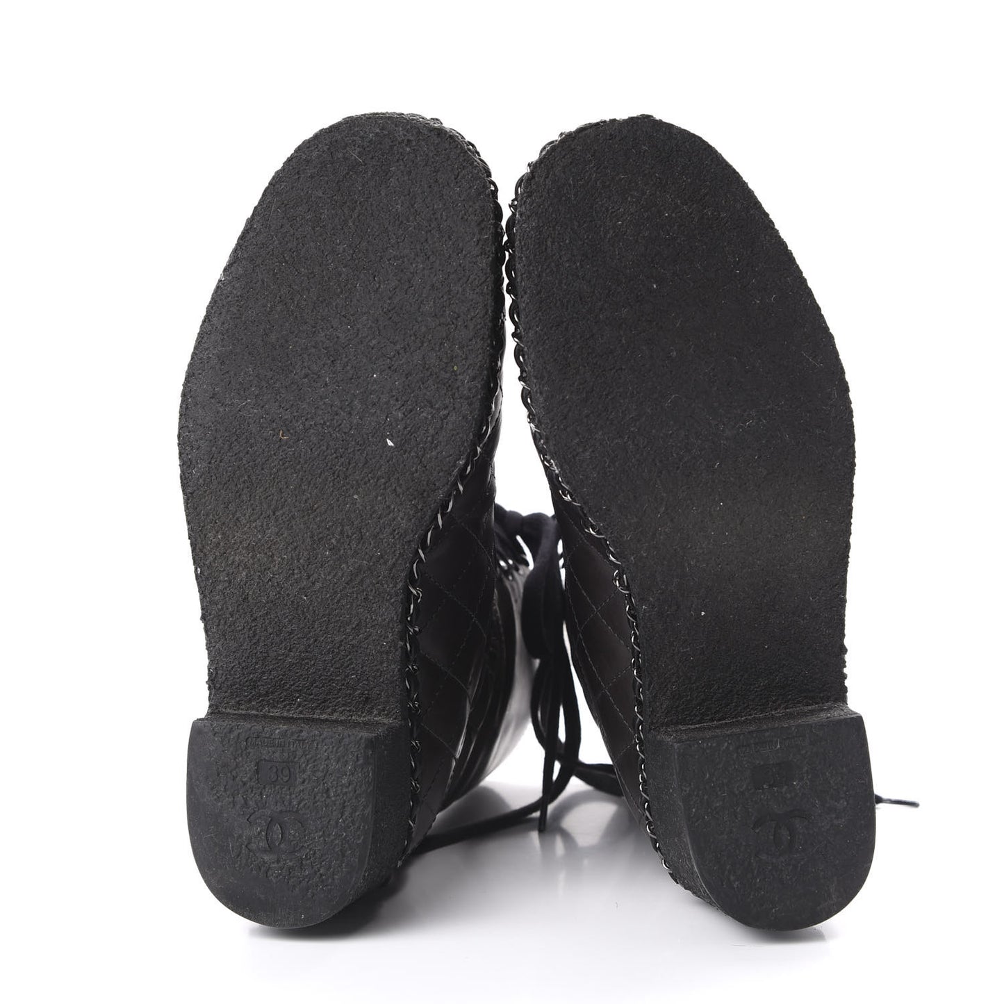 Calfskin Quilted Chain Around Combat Boots 39 Black
