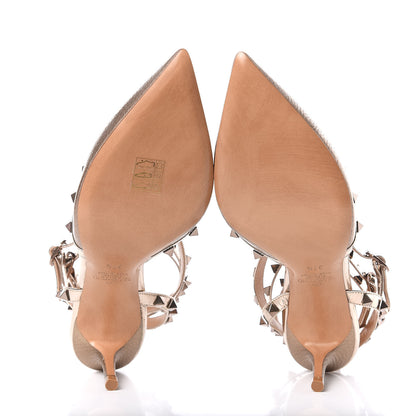 Valentino Garavani Metallic Pebbled Calfskin Patent Rockstud Ankle Strap 65mm Pumps 37.5 Skin 5 of 8