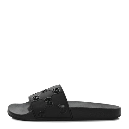 Gucci Rubber GG Monogram Perforated Womens Slide Sandals 38 Black 1 of 8