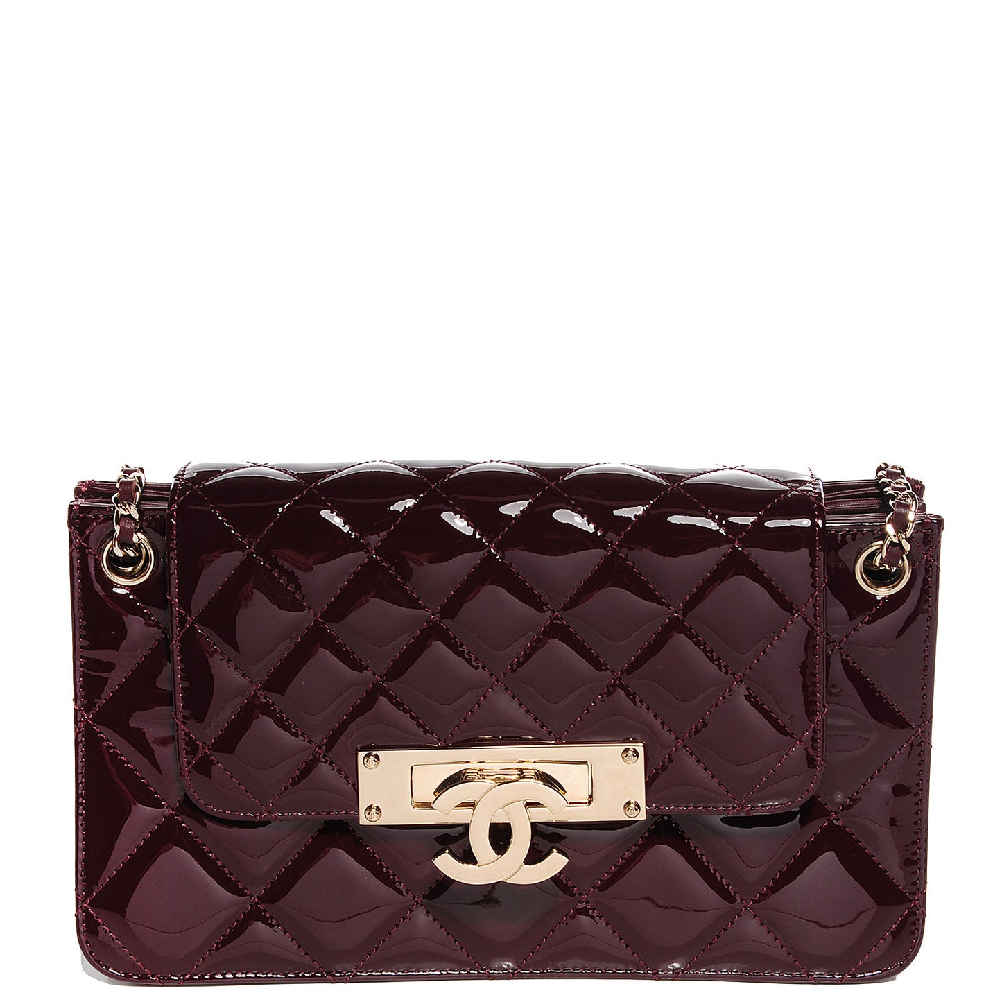 Patent Quilted Golden Class Wallet on Chain WOC Burgundy
