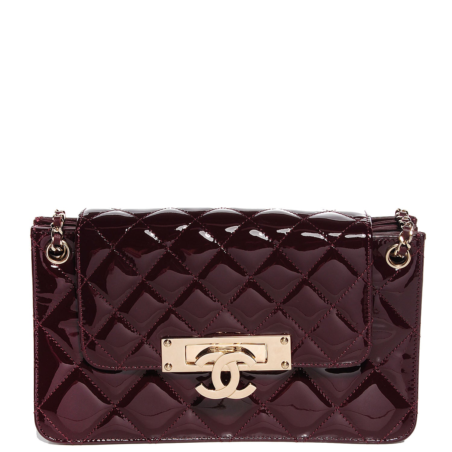Chanel Patent Quilted Golden Class Wallet on Chain WOC Burgundy 1 of 9