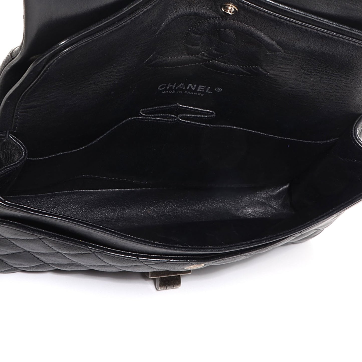 Washed Lambskin Quilted Hybrid Jumbo Double Flap Black