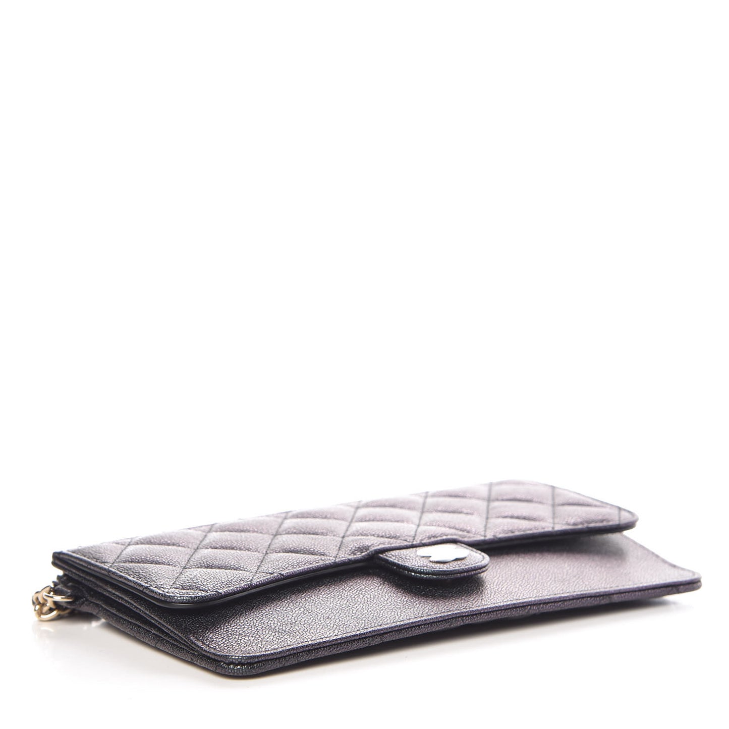 Iridescent Caviar Quilted Classic Pouch With Handle Black
