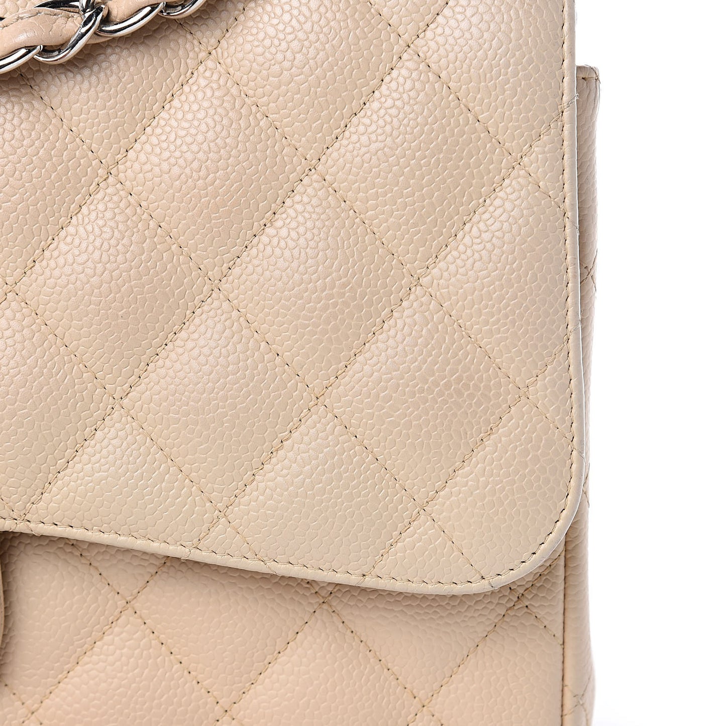 Caviar Quilted Jumbo Double Flap Beige Clair