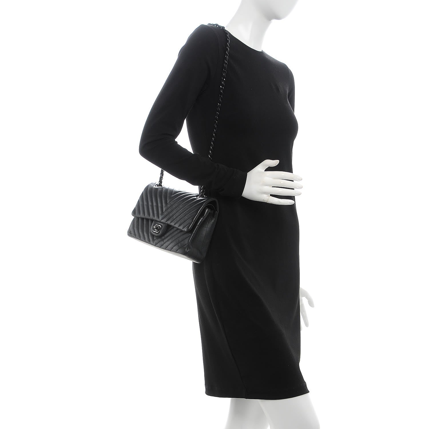 Chanel Lambskin Chevron Quilted Medium Double Flap So Black 3 of 12