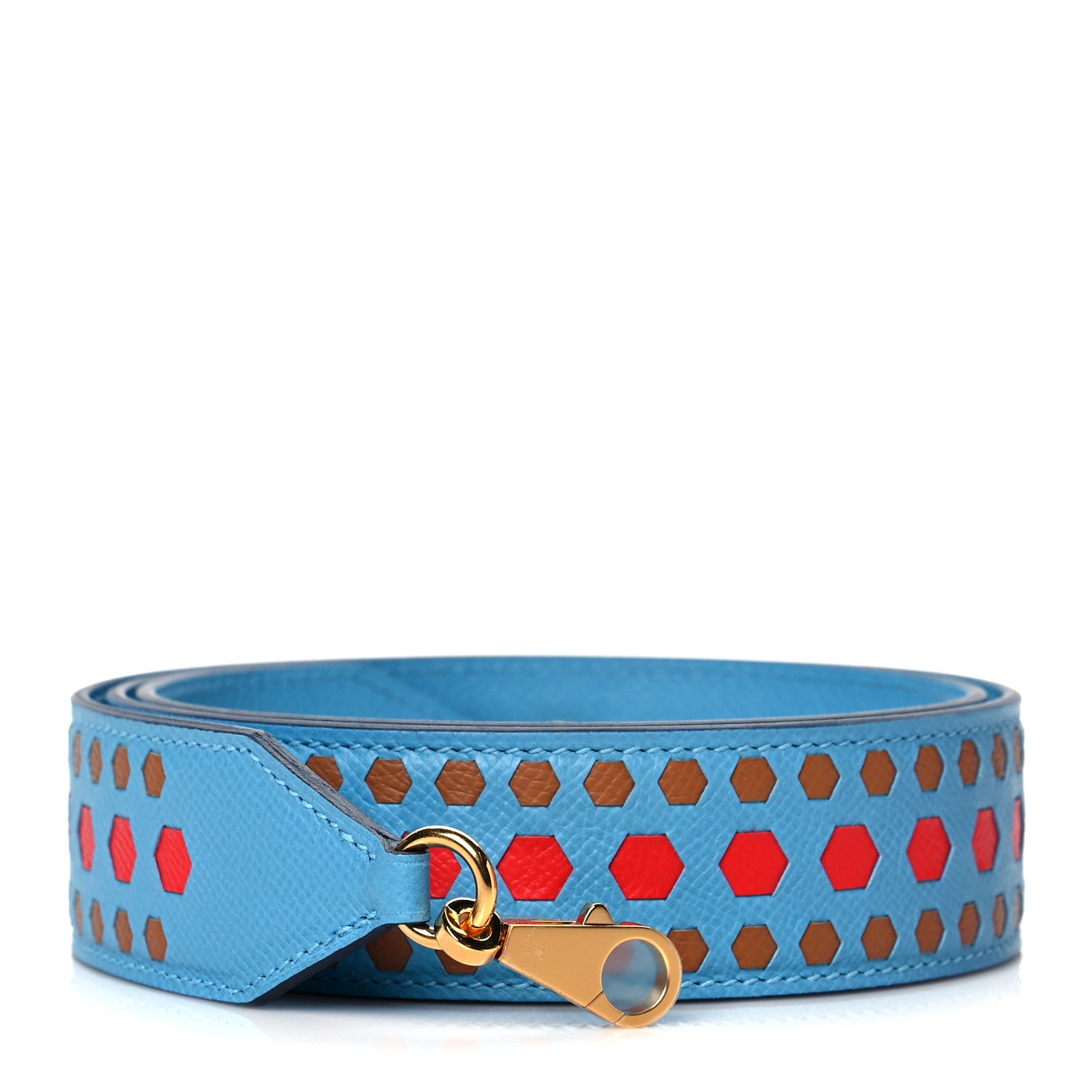 Hermes Epsom 40mm Hexagone Tressage Shoulder Strap Bleu De Nord Rouge De Coeur Gold 1 of 8