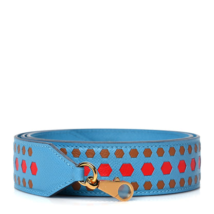 Hermes Epsom 40mm Hexagone Tressage Shoulder Strap Bleu De Nord Rouge De Coeur Gold 1 of 8