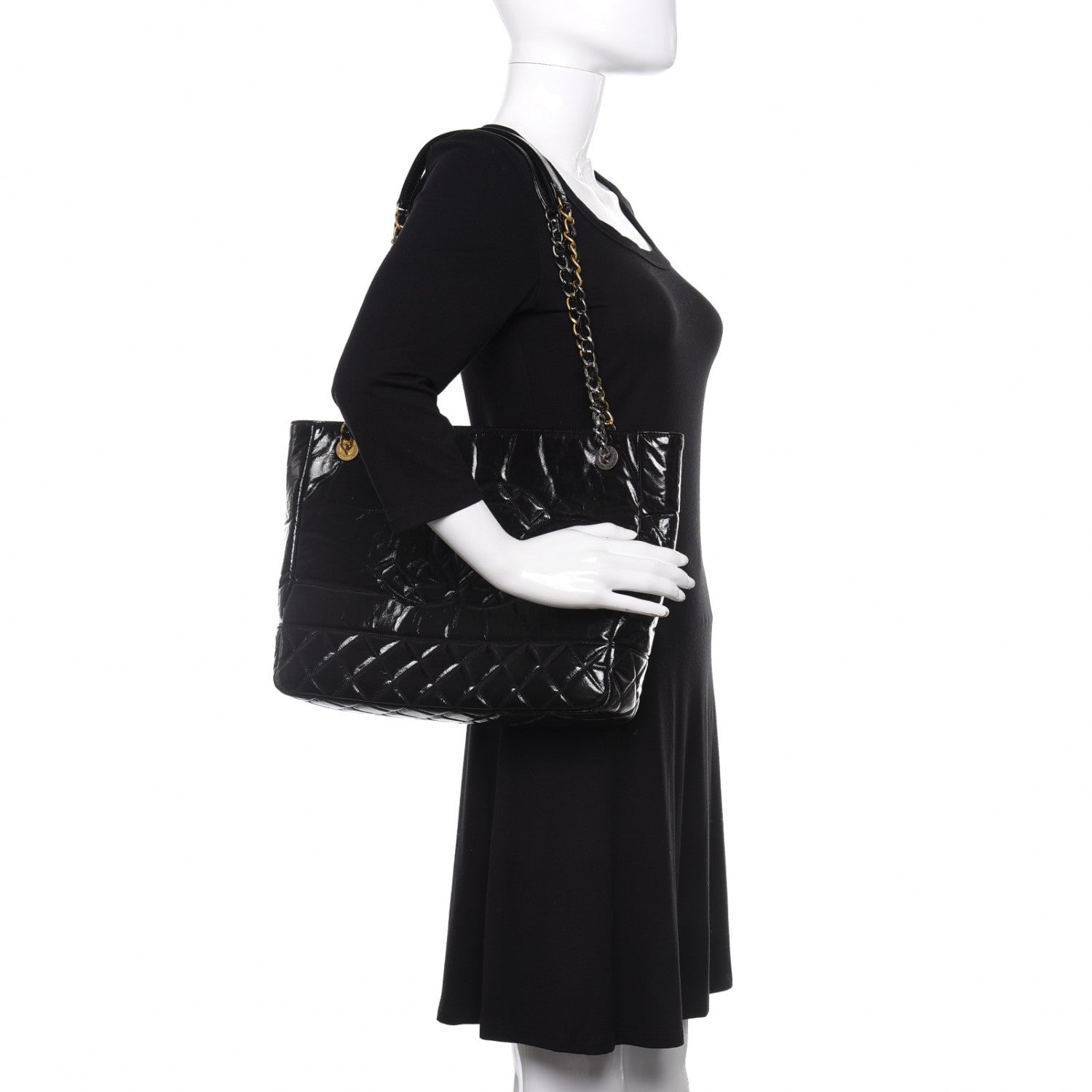 Chanel Shiny Aged Calfskin Quilted Small Shopping Bag Black 2 of 11