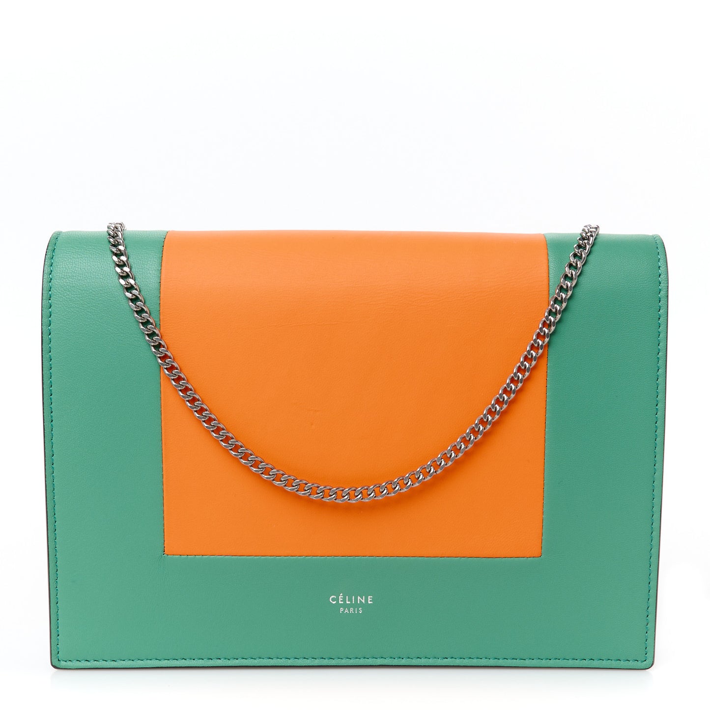 Smooth Lambskin Frame Evening Chain Clutch Green Orange