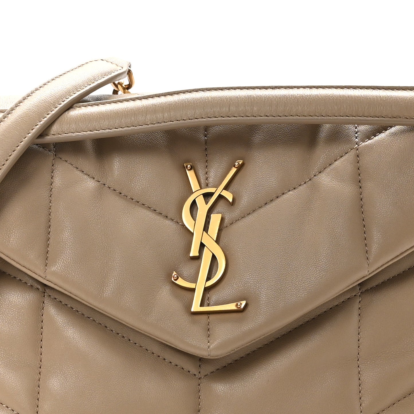 Lambskin Quilted Small Loulou Puffer Monogram Chain Satchel Dark Beige