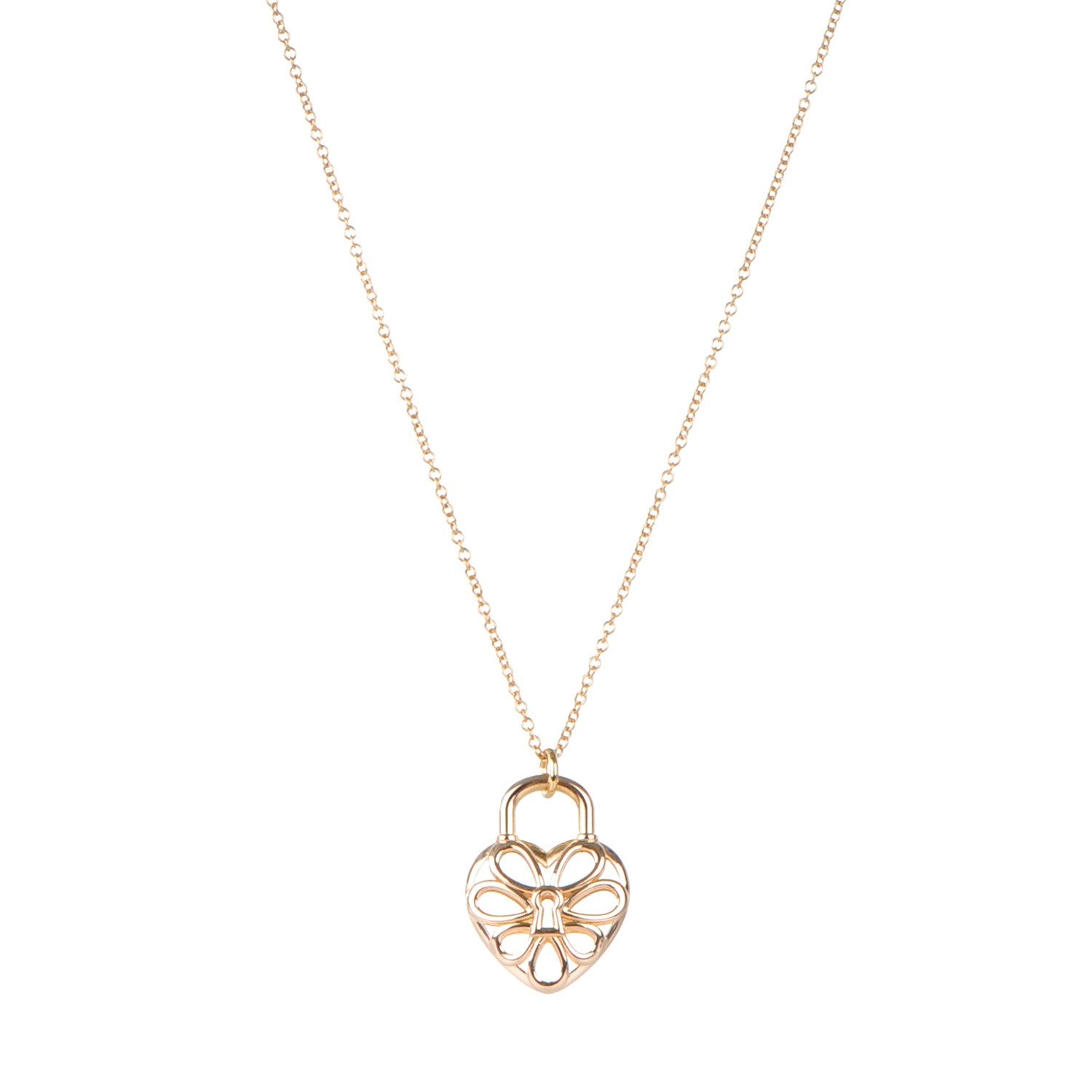 Tiffany 18k Pink Gold Filigree Heart Pendant Necklace 1 of 6