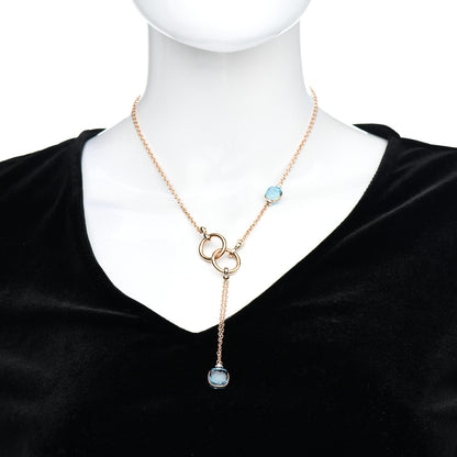 Pomellato 18K Rose Gold Diamond Blue Topaz Nudo Lariat Necklace 2 of 5