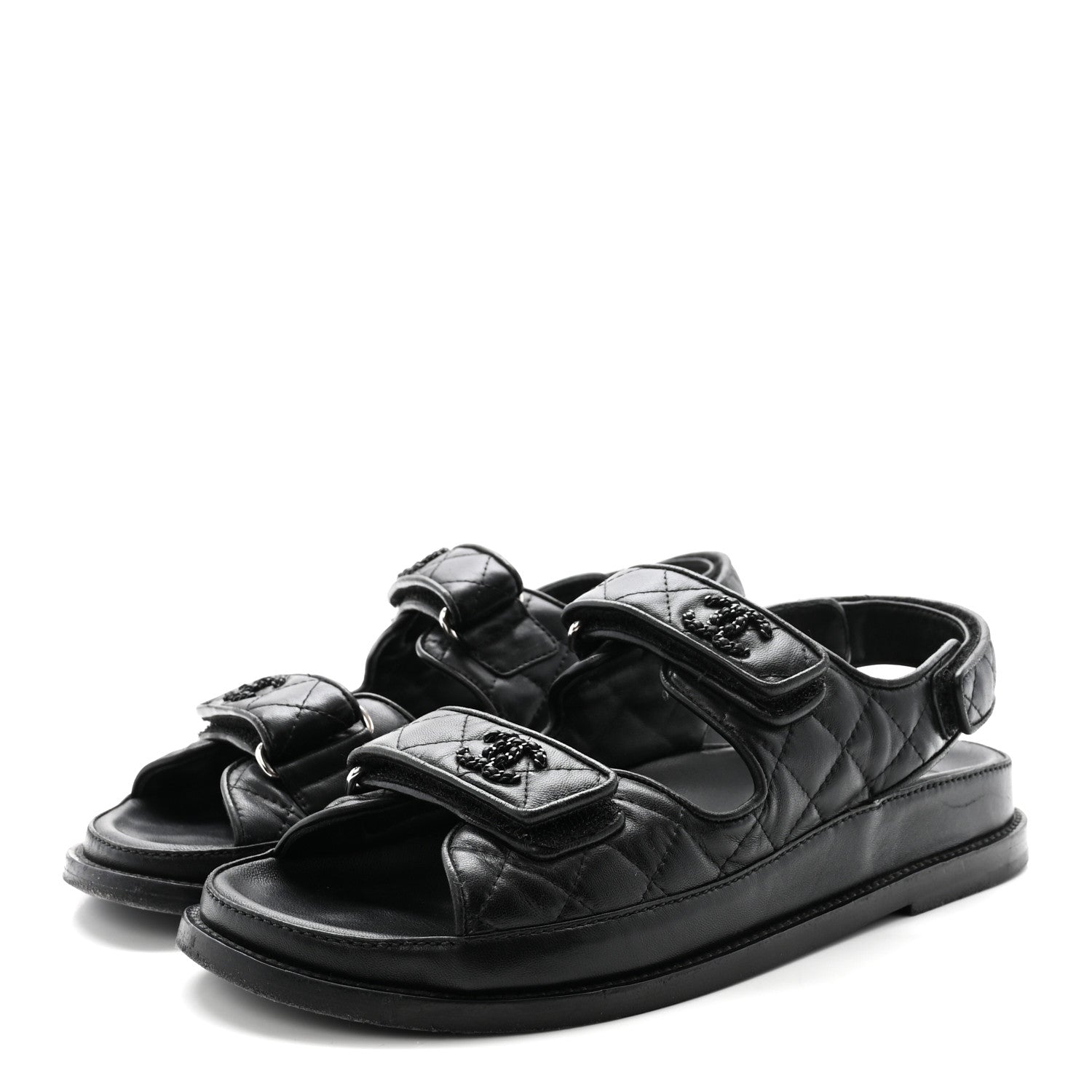 Chanel Lambskin Velcro Dad Sandals 38.5 Black 4 of 10